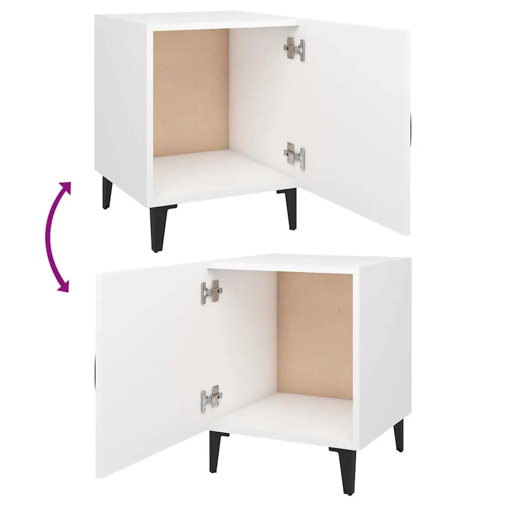White Engineered Wood Nightstand Organizer Set 2 Pieces with Door Storage for Bedroom
