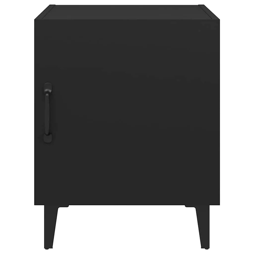 Bedside Cabinet Black 2 Piece Engineered Wood Nightstand Storage Organiser