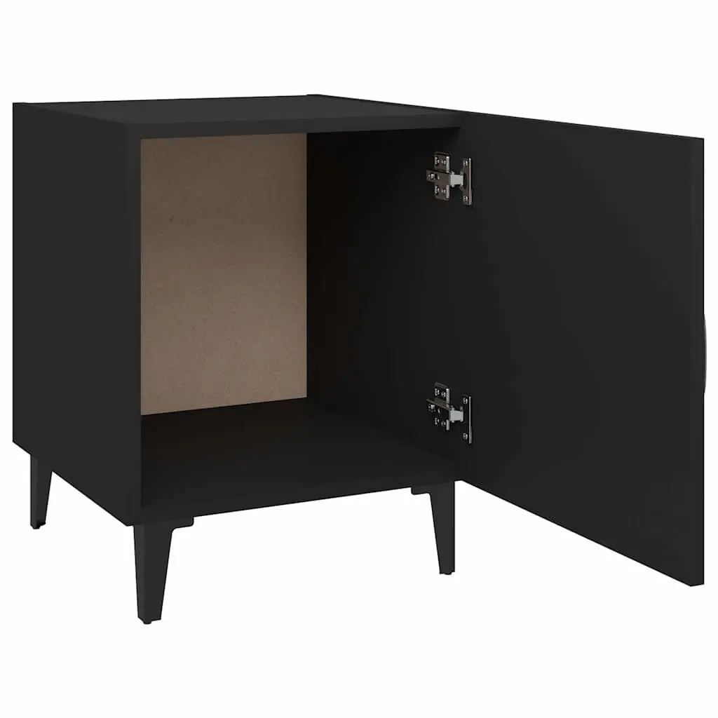 Bedside Cabinet Black 2 Piece Engineered Wood Nightstand Storage Organiser