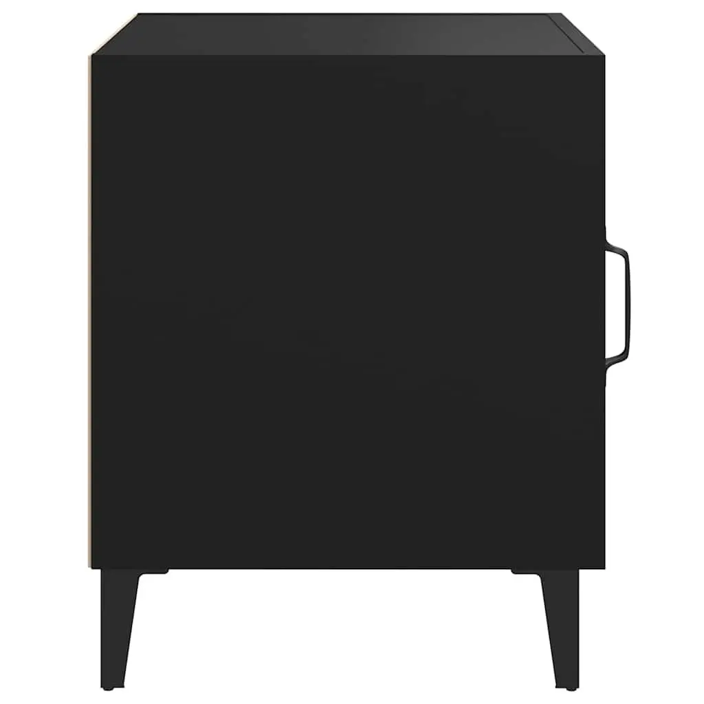 Bedside Cabinet Black 2 Piece Engineered Wood Nightstand Storage Organiser