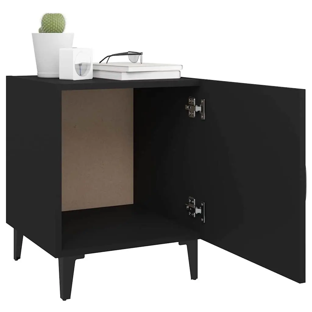 Bedside Cabinet Black 2 Piece Engineered Wood Nightstand Storage Organiser