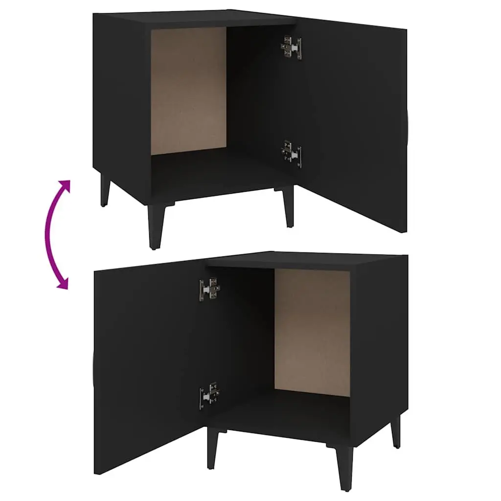 Bedside Cabinet Black 2 Piece Engineered Wood Nightstand Storage Organiser
