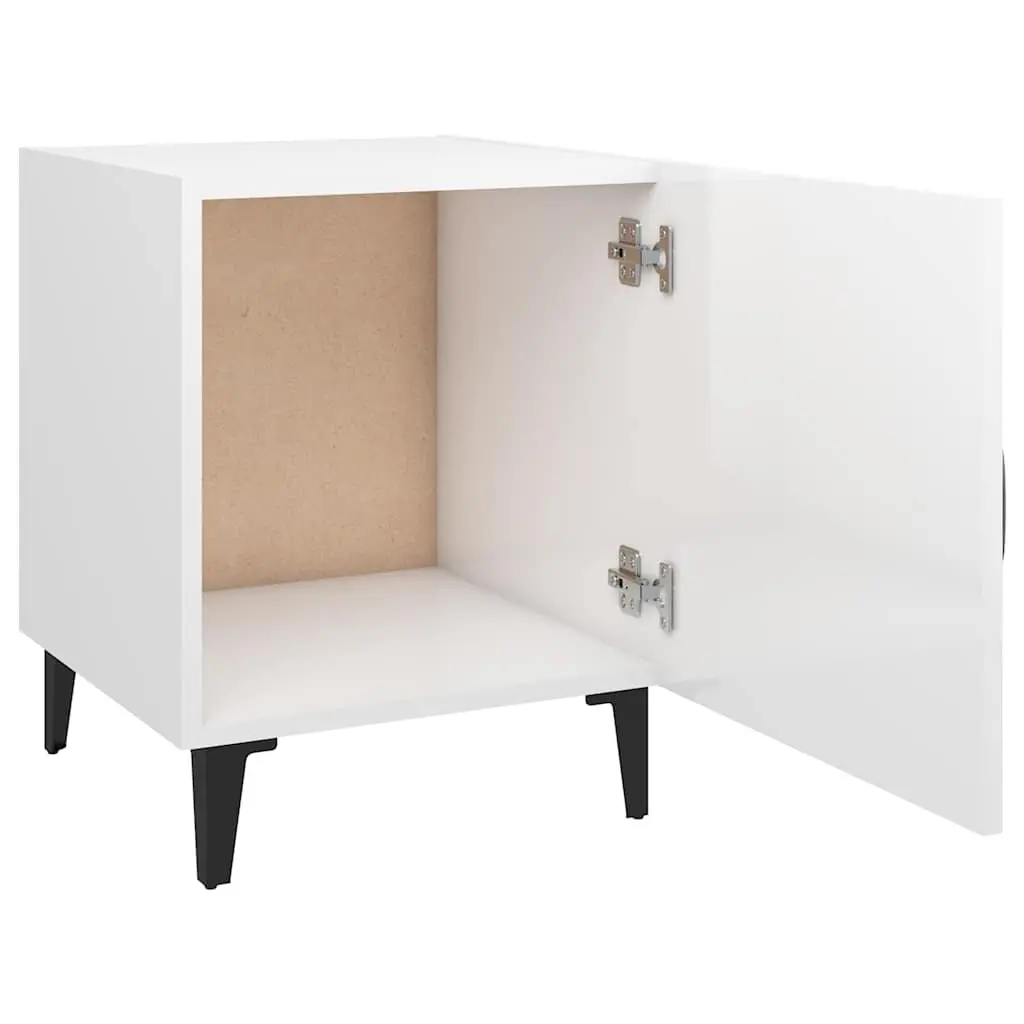 Bedside Table White High Gloss Engineered Wood Single Door Cabinet Storage