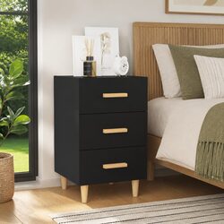 Black Nightstand with 3 Drawers