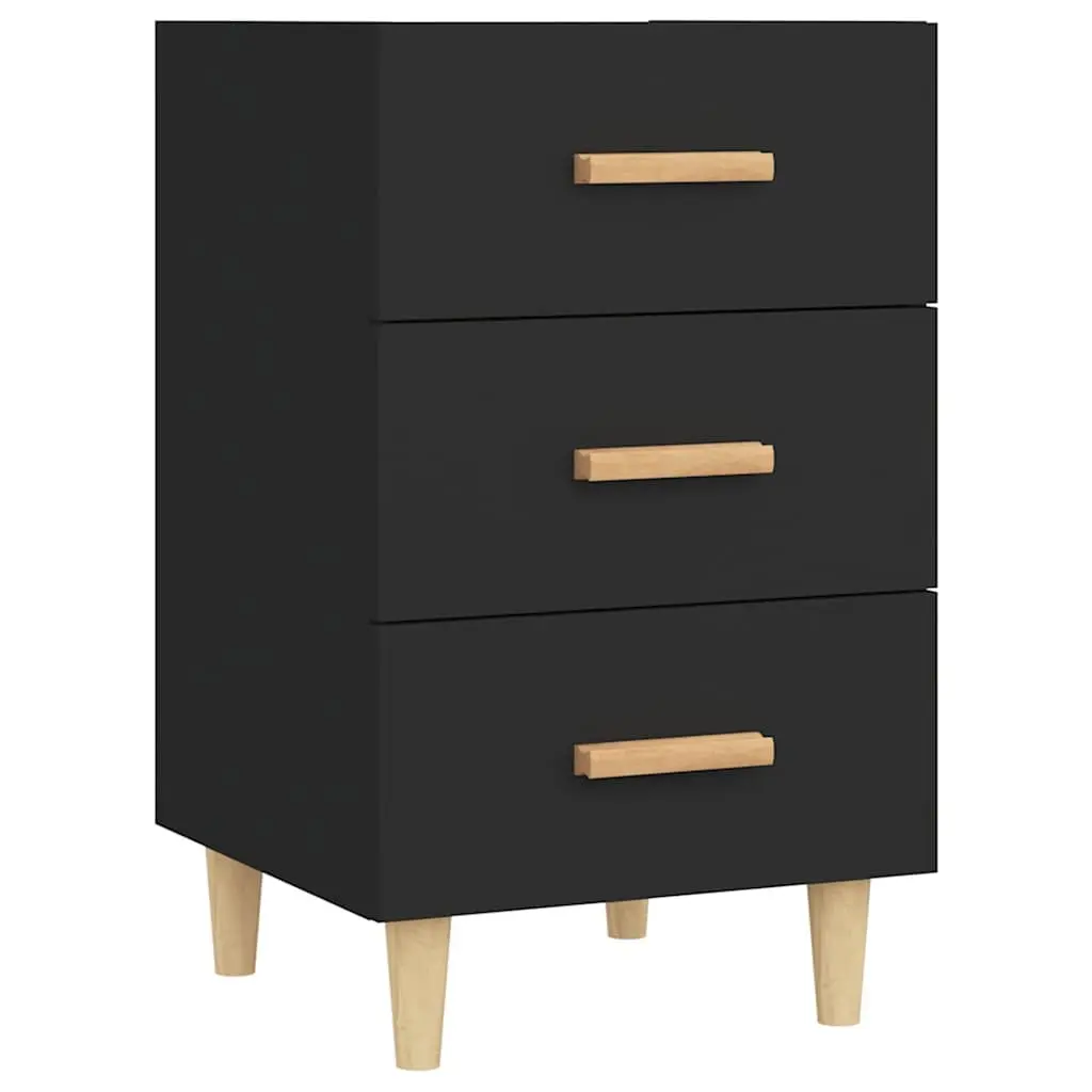 Bedside Table Black 3 Drawer Nightstand Storage Furniture