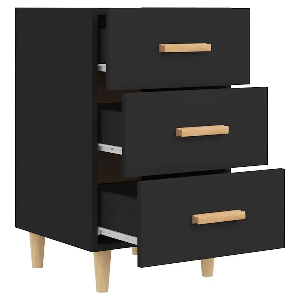 Bedside Table Black 3 Drawer Nightstand Storage Furniture