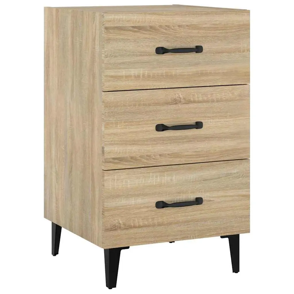 Bedside Table Brown Engineered Wood 3 Drawer Nightstand with Storage