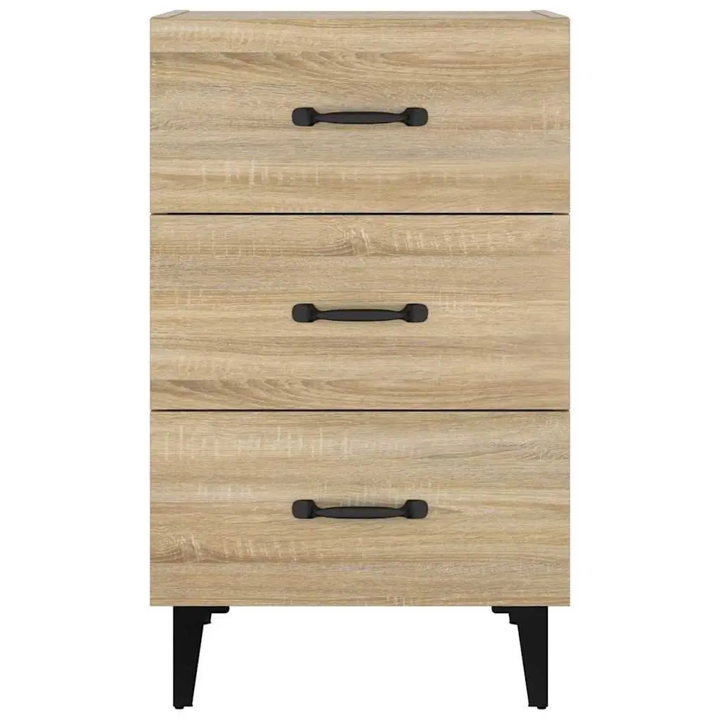 Bedside Table Brown Engineered Wood 3 Drawer Nightstand with Storage