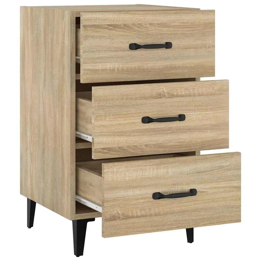 Bedside Table Brown Engineered Wood 3 Drawer Nightstand with Storage