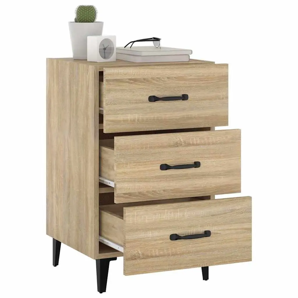 Bedside Table Brown Engineered Wood 3 Drawer Nightstand with Storage