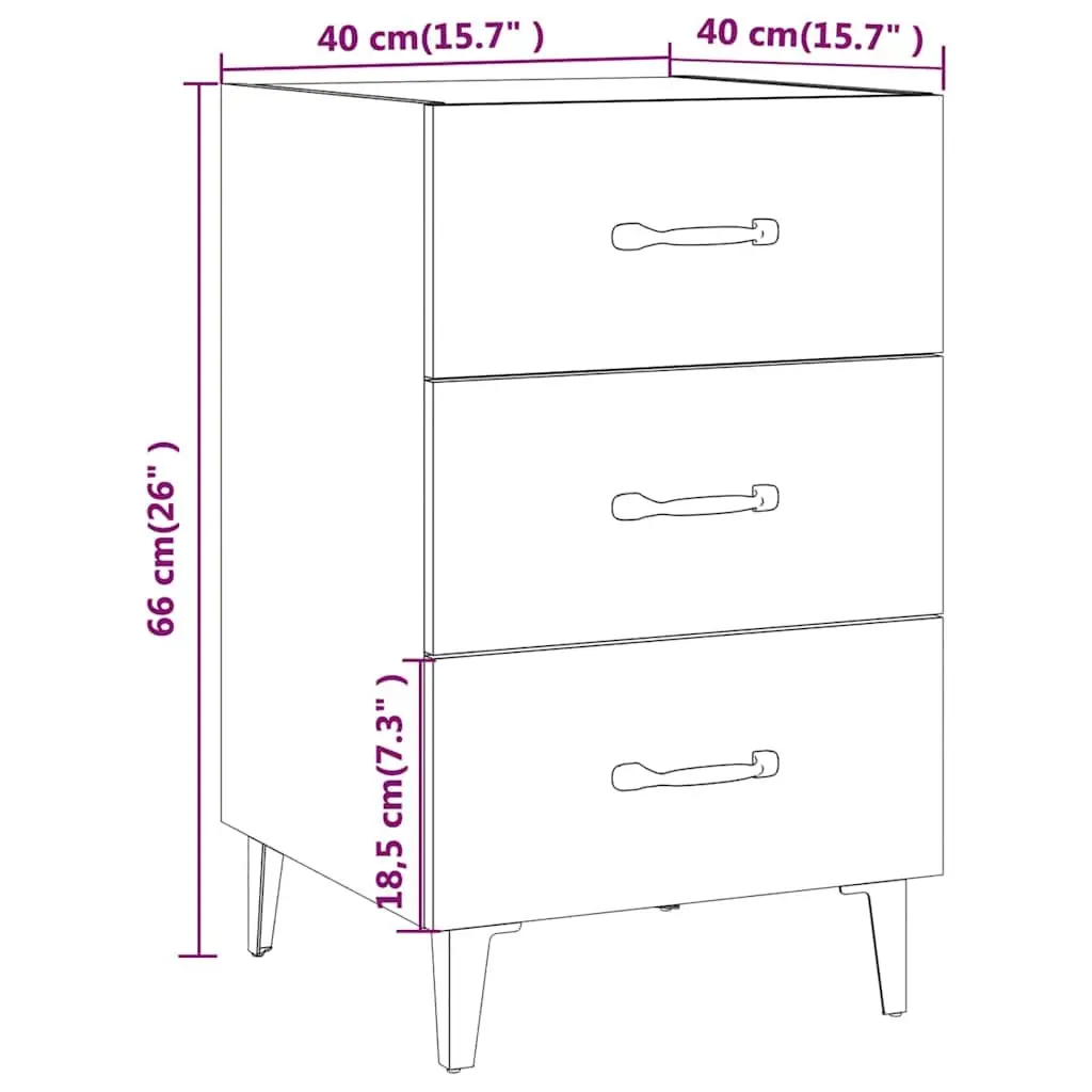Bedside Table Brown Engineered Wood 3 Drawer Nightstand with Storage