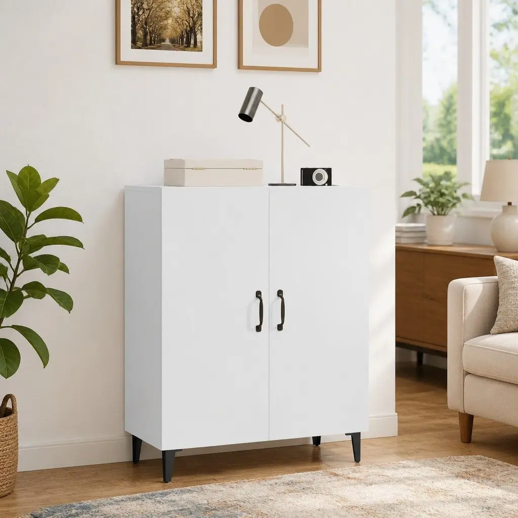 Storage Cabinet White 70x34x90 cm Engineered Wood Sideboard with 2 Doors