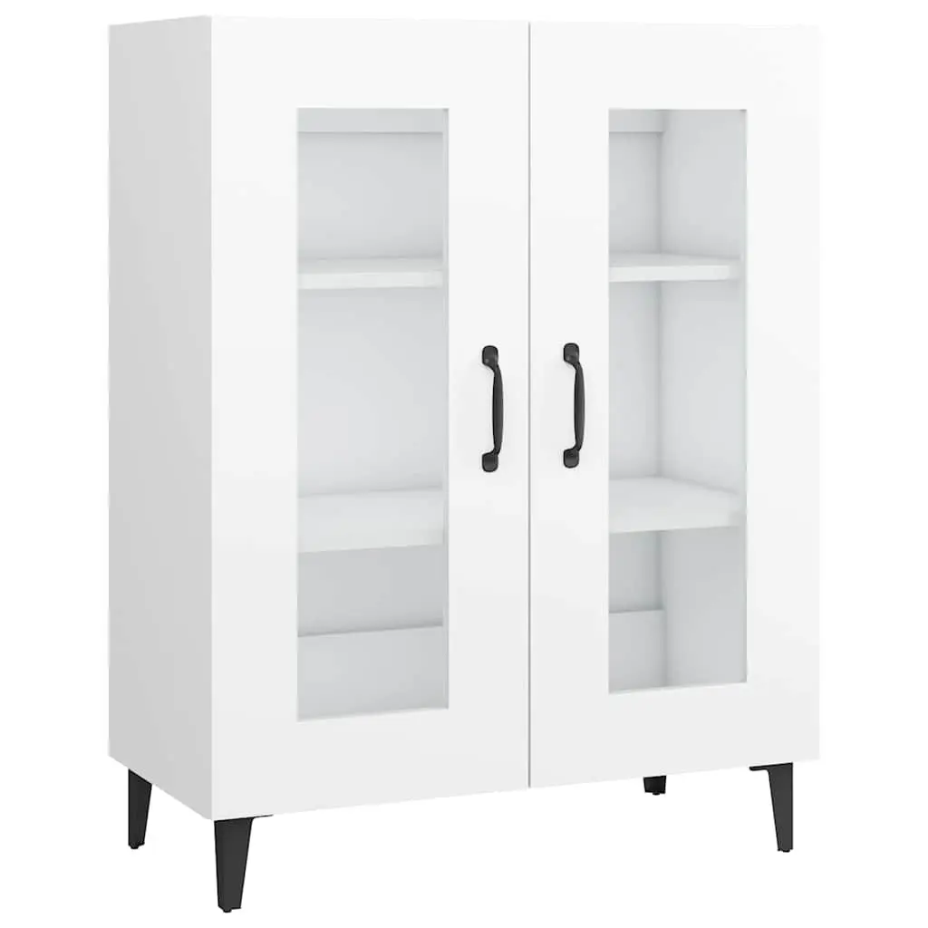 Sideboard White Engineered Wood 2 Glass Doors Storage Buffet