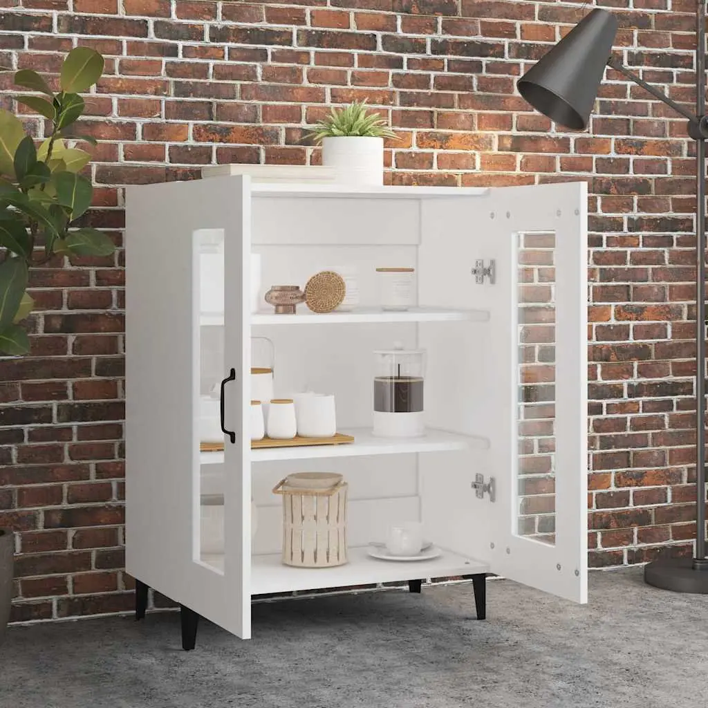 Sideboard White Engineered Wood 2 Glass Doors Storage Buffet
