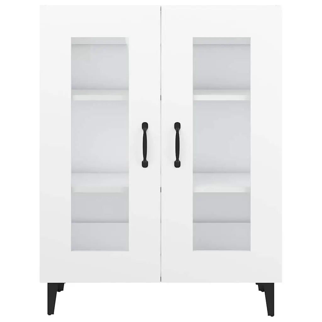 Sideboard White Engineered Wood 2 Glass Doors Storage Buffet
