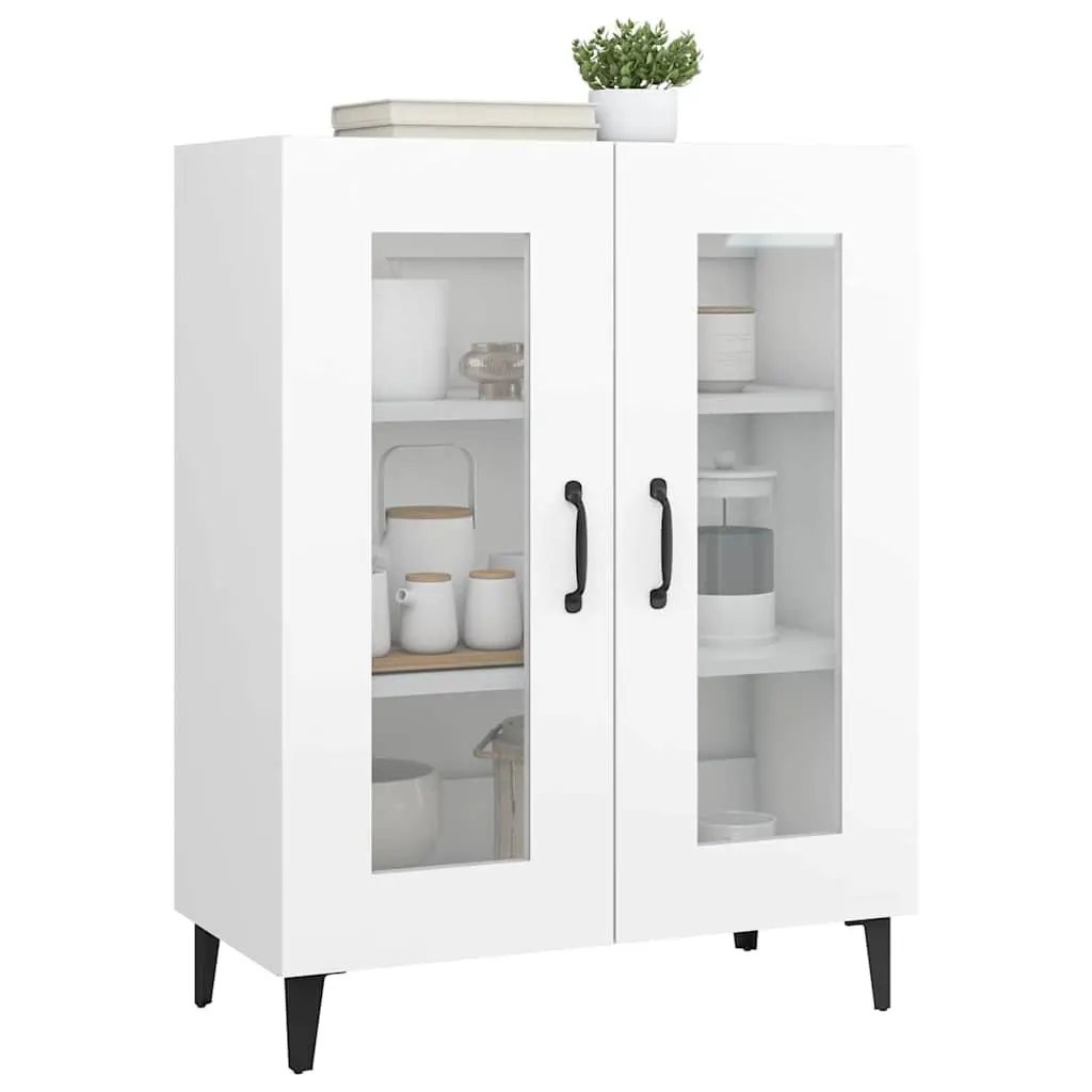 Sideboard White Engineered Wood 2 Glass Doors Storage Buffet