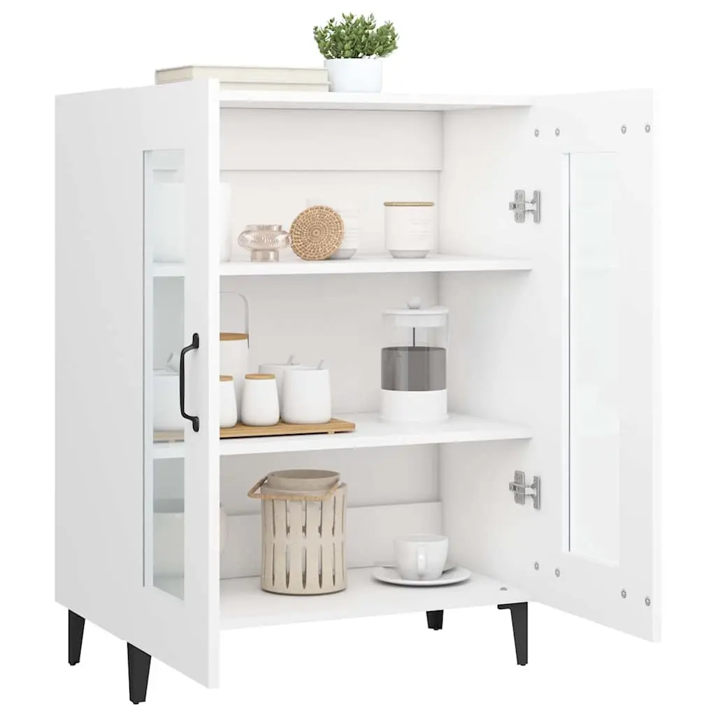 Sideboard White Engineered Wood 2 Glass Doors Storage Buffet