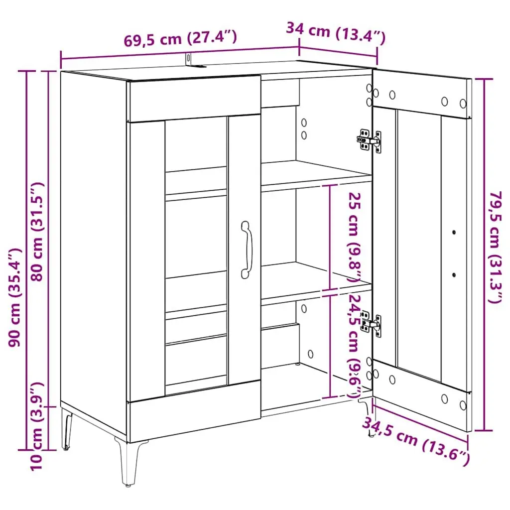 Sideboard White Engineered Wood 2 Glass Doors Storage Buffet