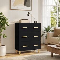 Compact Black Sideboard with 3 Drawers for Storage