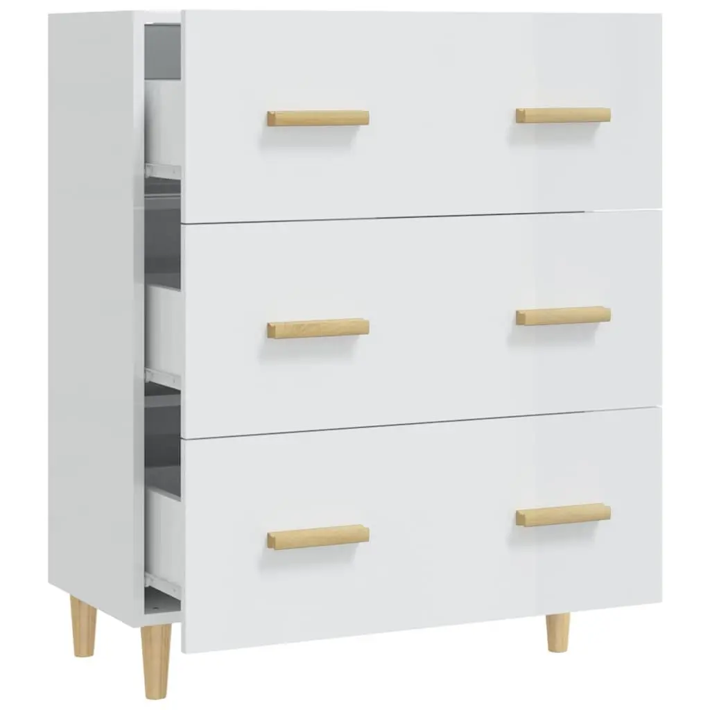 Sideboard White 70x34x90cm High Gloss Storage Buffet with 3 Drawers