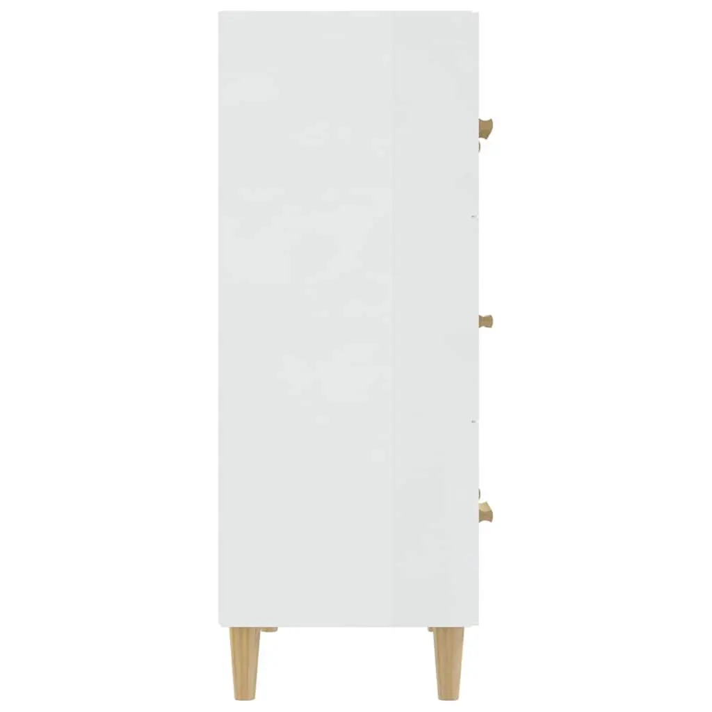Sideboard White 70x34x90cm High Gloss Storage Buffet with 3 Drawers