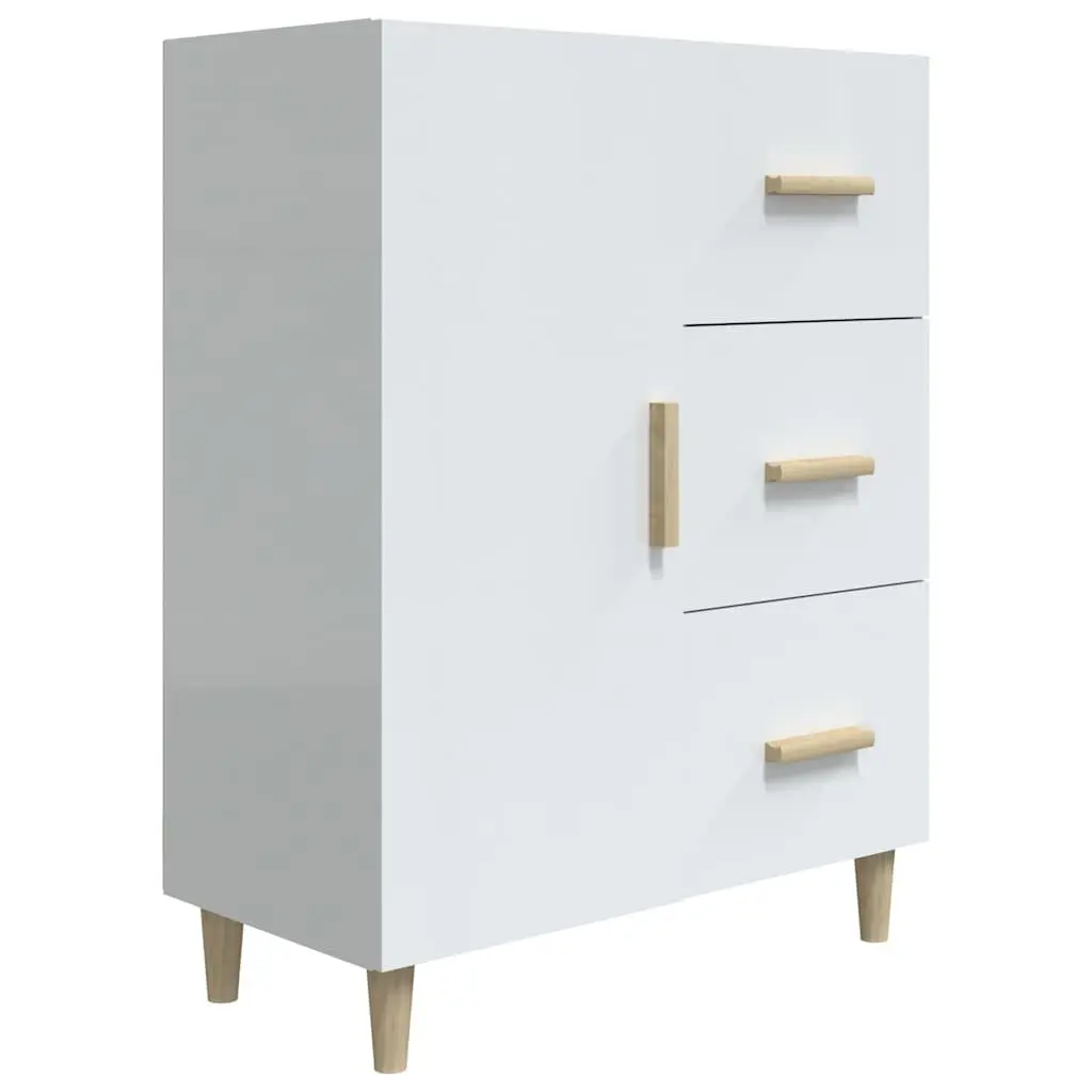 White High Gloss Sideboard Engineered Wood 3 Drawer Storage Cabinet