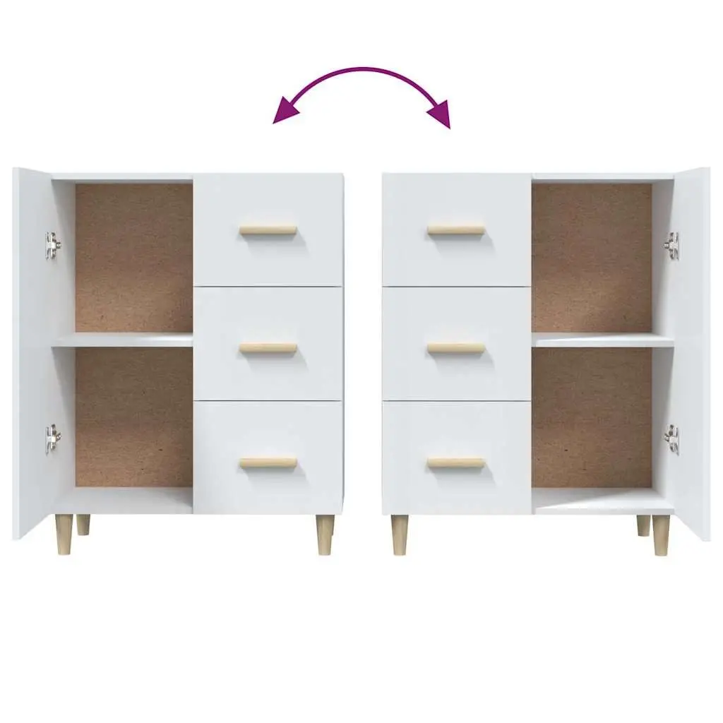 White High Gloss Sideboard Engineered Wood 3 Drawer Storage Cabinet