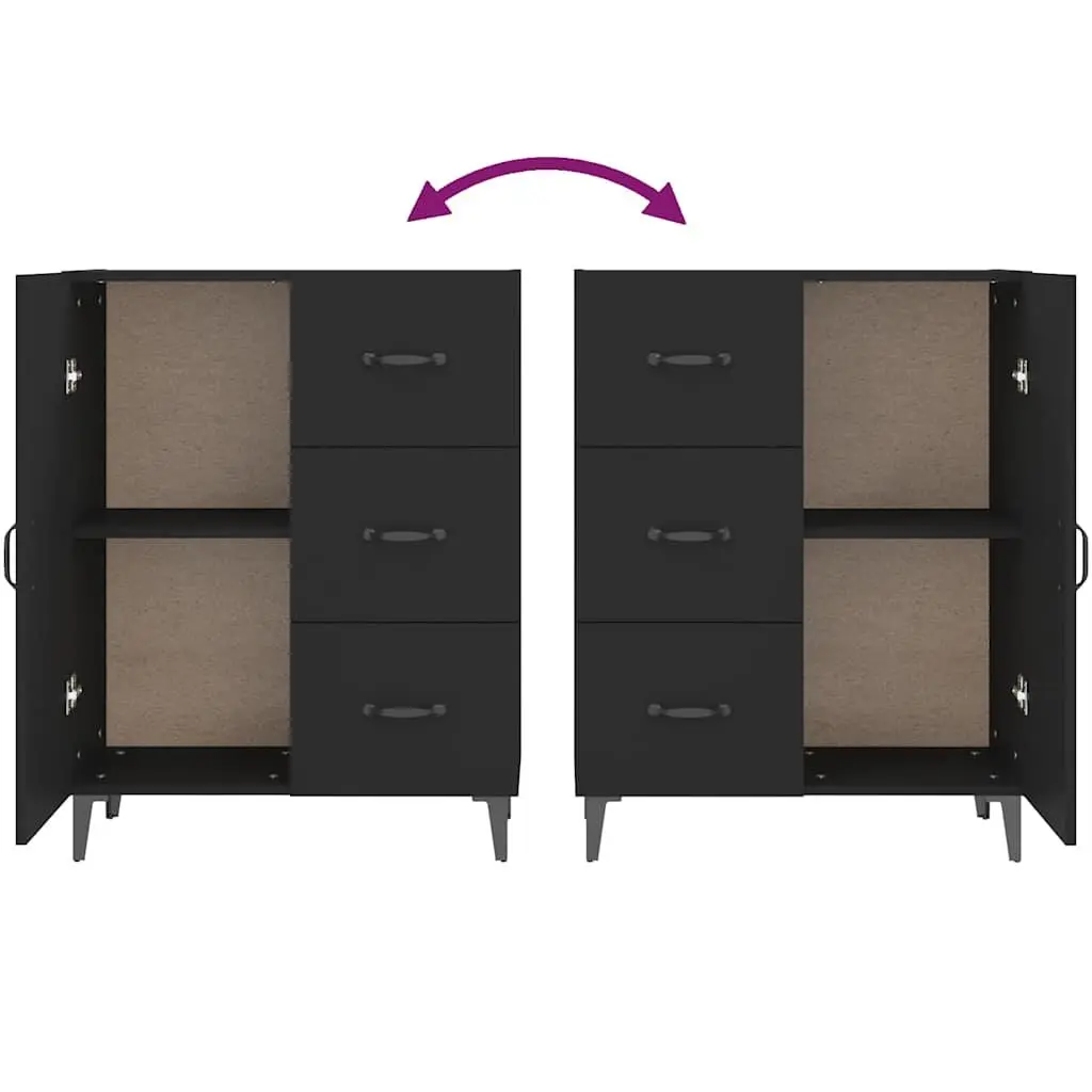 Black Sideboard Cabinet 69.5x34x90cm Engineered Wood Storage Buffet with Door and Drawers