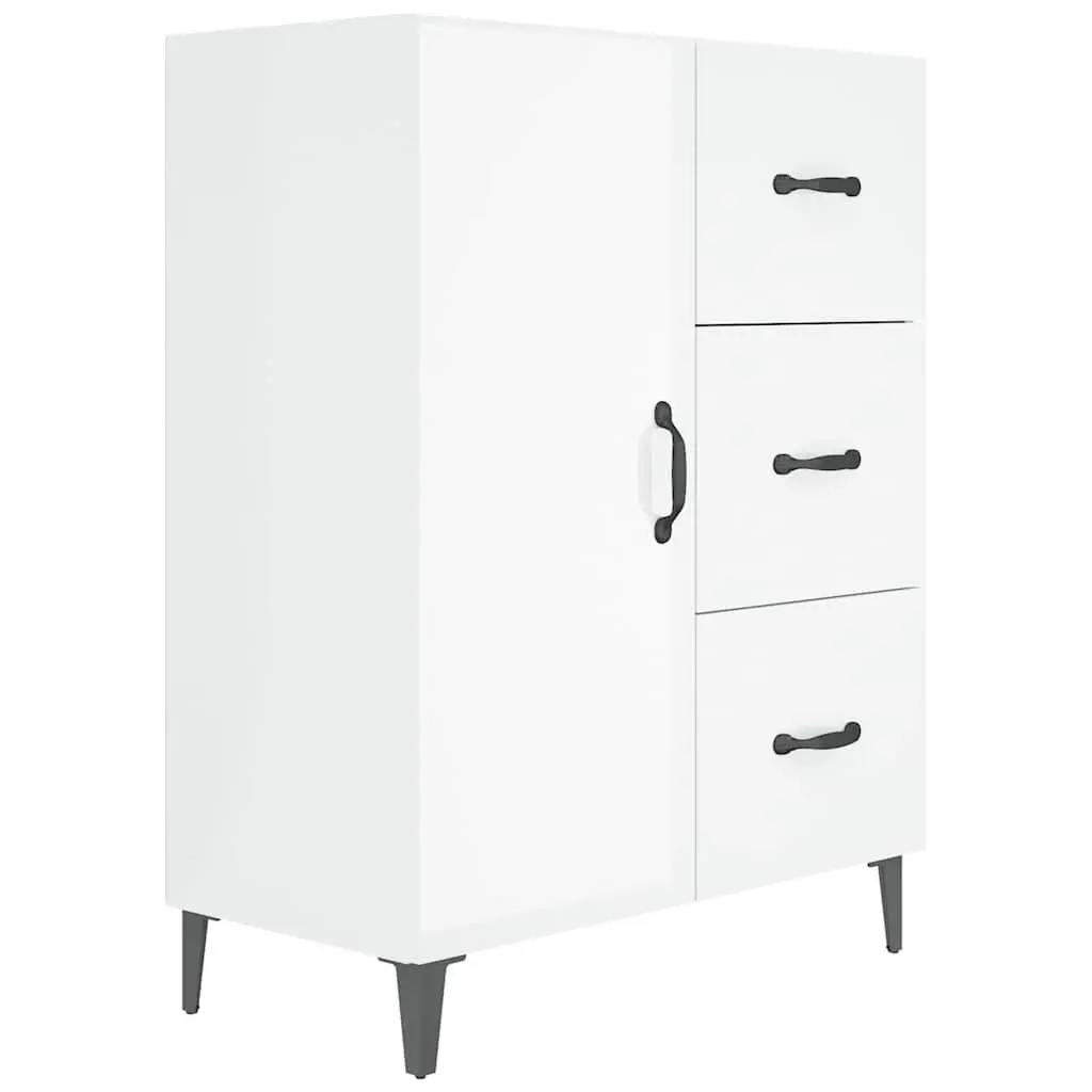 Sideboard High Gloss White Engineered Wood 1 Door 3 Drawers Storage Cabinet