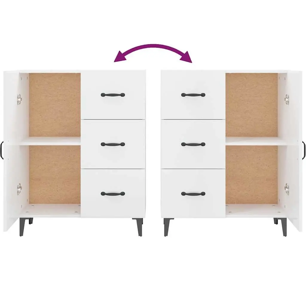 Sideboard High Gloss White Engineered Wood 1 Door 3 Drawers Storage Cabinet