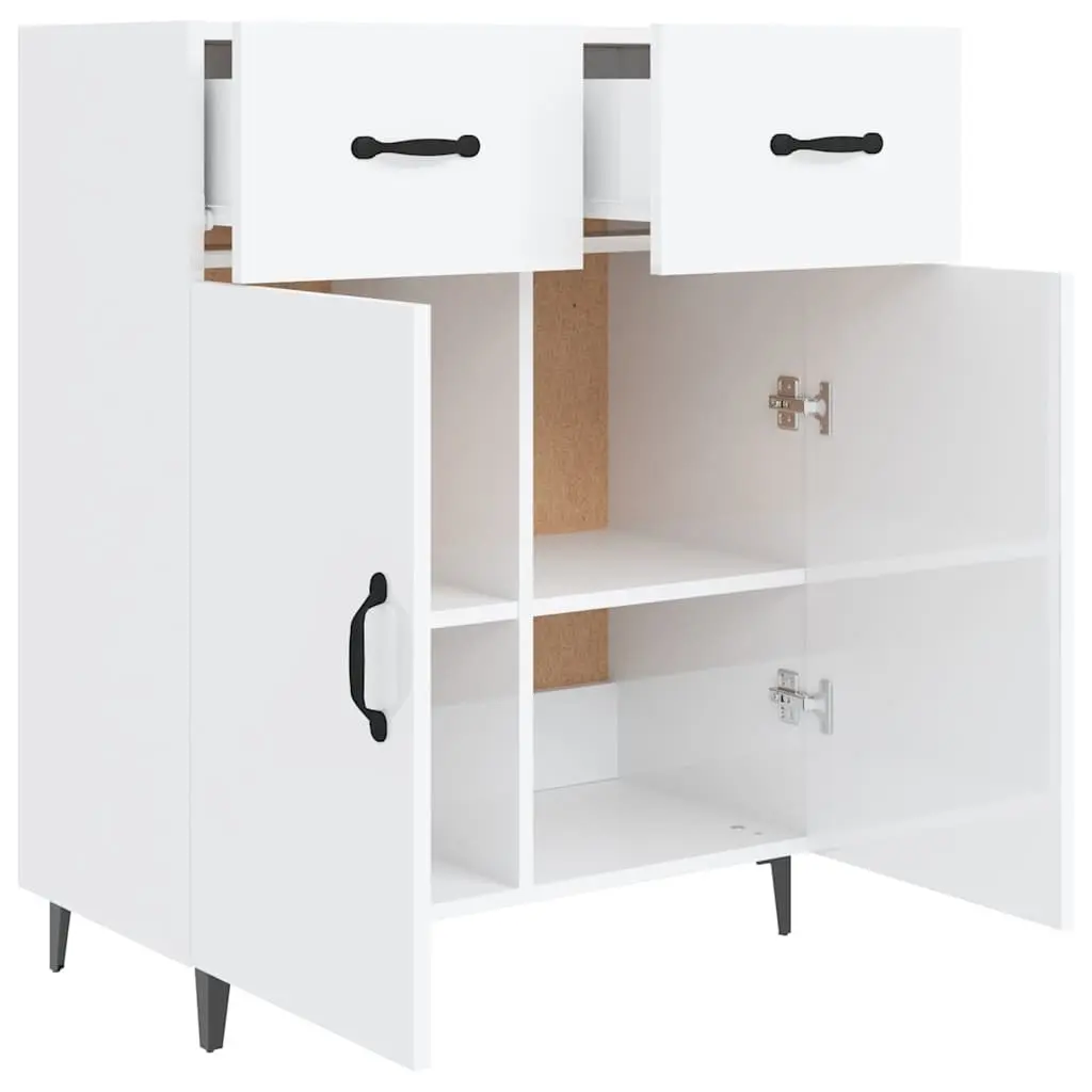 Sideboard White 69.5x34x90cm High Gloss Storage Cabinet 2 Doors 2 Drawers