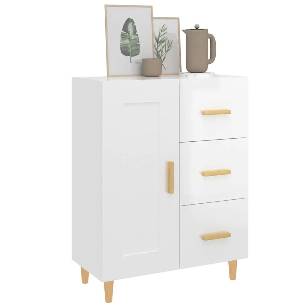 Sideboard White High Gloss Engineered Wood Storage Cabinet Living Room Furniture