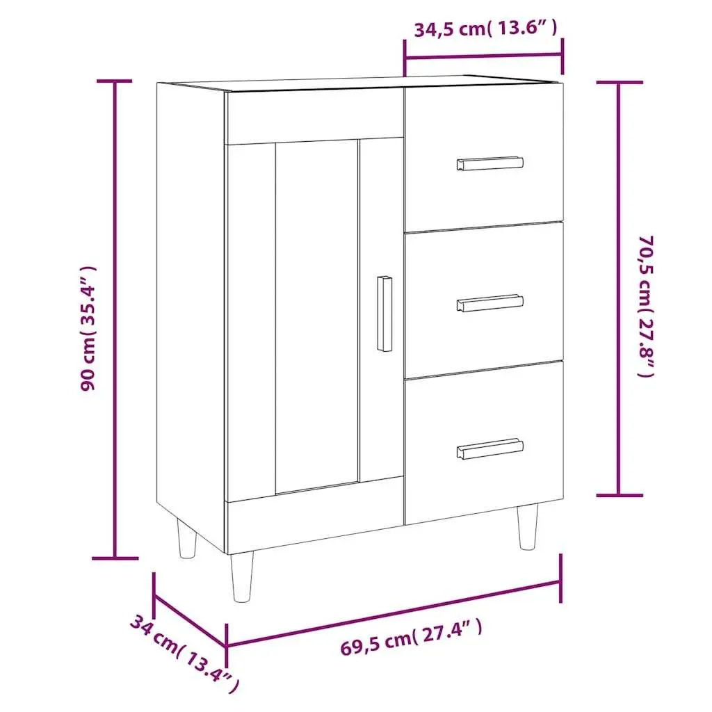 Sideboard White High Gloss Engineered Wood Storage Cabinet Living Room Furniture