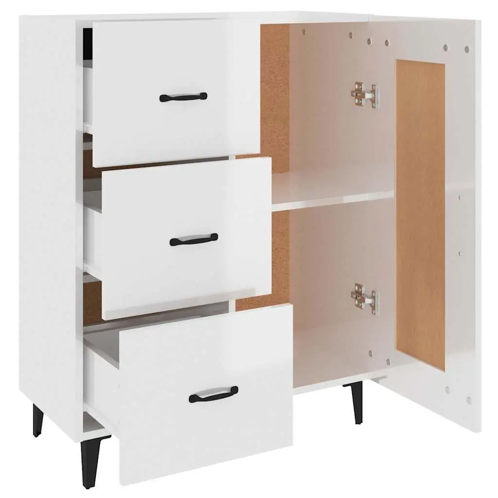 Sideboard High Gloss White Engineered Wood Living Room Storage Cabinet
