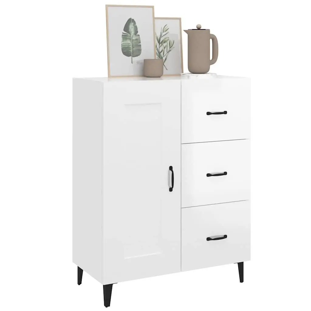 Sideboard High Gloss White Engineered Wood Living Room Storage Cabinet