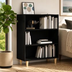 Black Sideboard Storage Cabinet with 3 Shelves