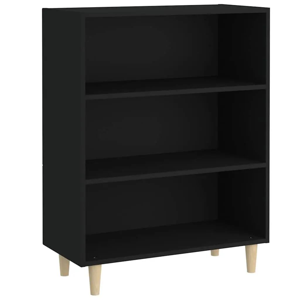 Black Sideboard Cabinet with 3 Shelves for Storage and Display in Engineered Wood