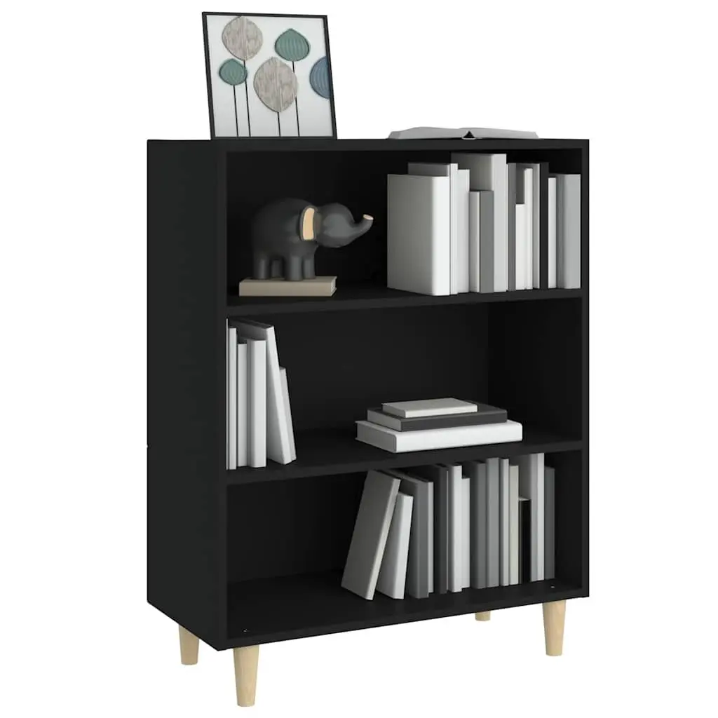 Black Sideboard Cabinet with 3 Shelves for Storage and Display in Engineered Wood