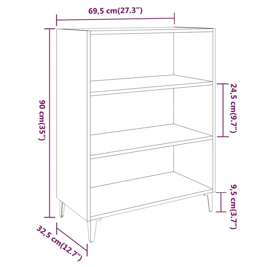 Sideboard High Gloss White 69.5x32.5x90cm Engineered Wood Storage Cabinet