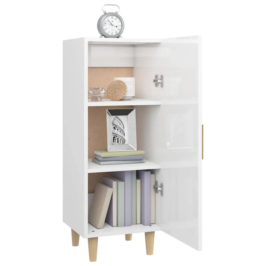 Sideboard White High Gloss Engineered Wood 34.5x34x90cm Sturdy Top Compartments