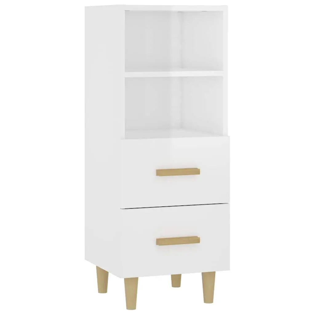 Sideboard High Gloss White Engineered Wood 2 Drawers 2 Shelves
