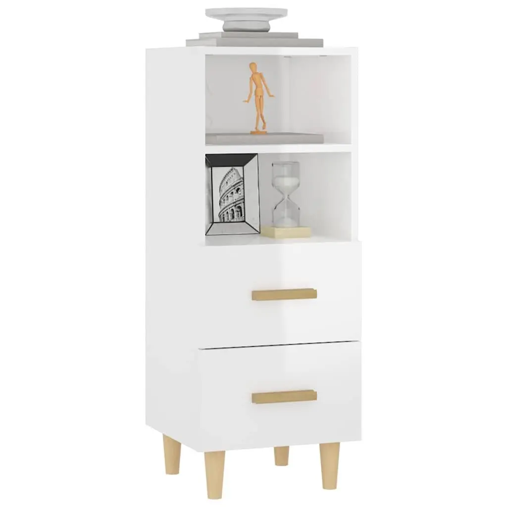 Sideboard High Gloss White Engineered Wood 2 Drawers 2 Shelves
