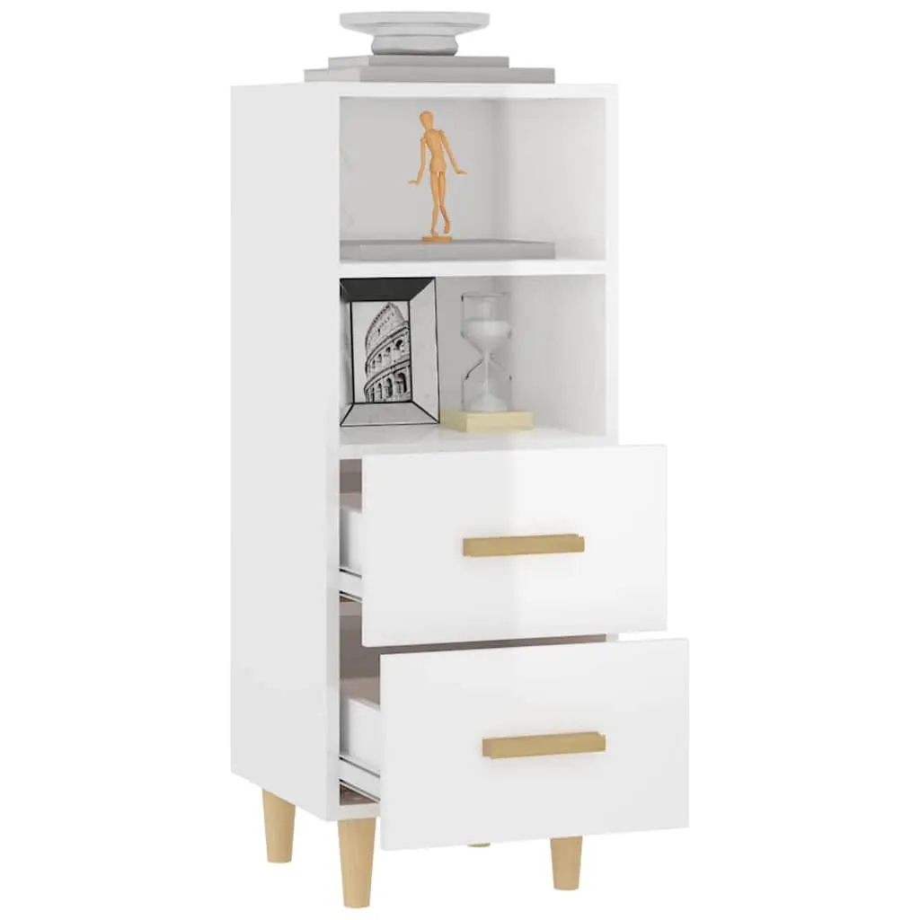 Sideboard High Gloss White Engineered Wood 2 Drawers 2 Shelves