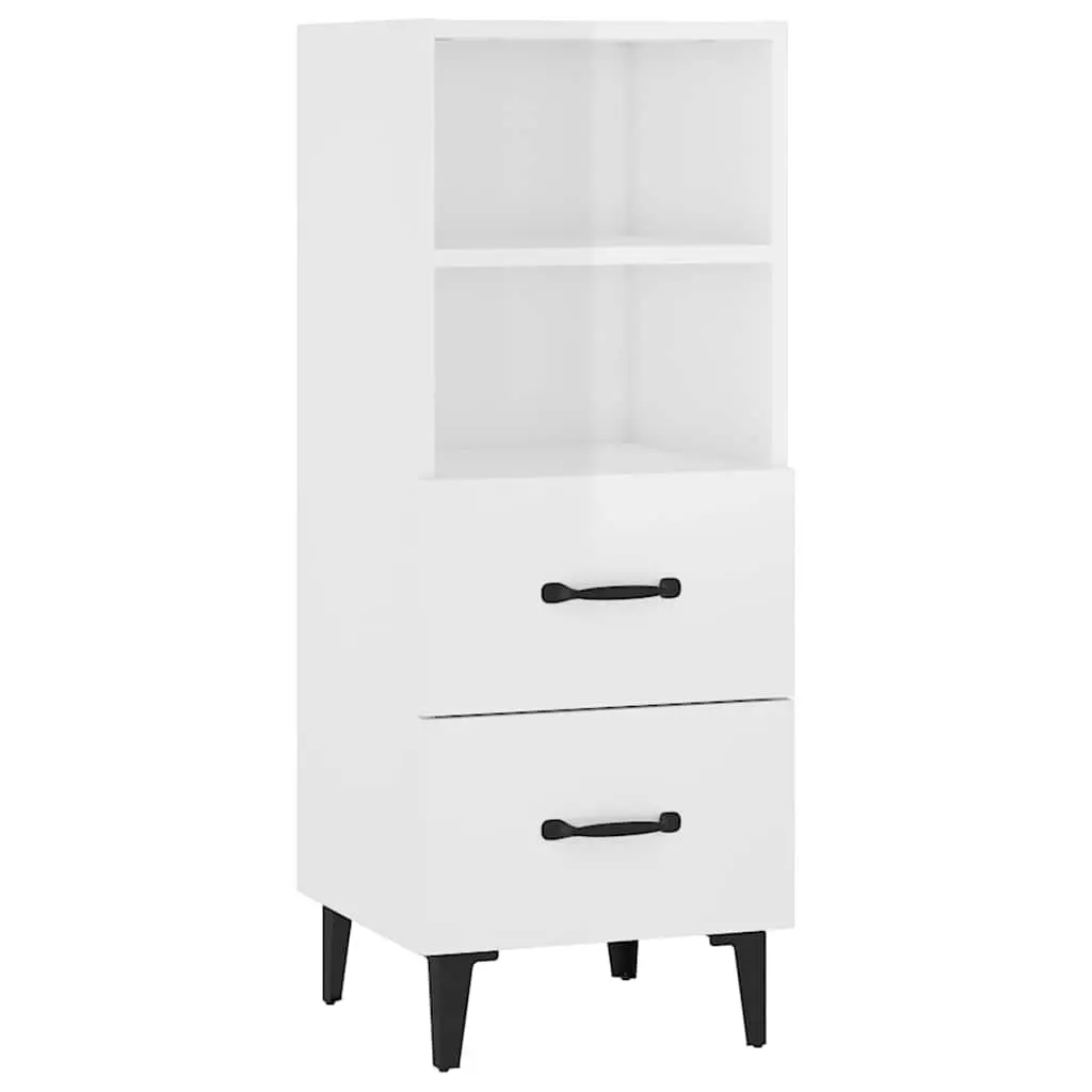 Sideboard White Engineered Wood 34.5x34x90cm High Gloss Storage Cabinet