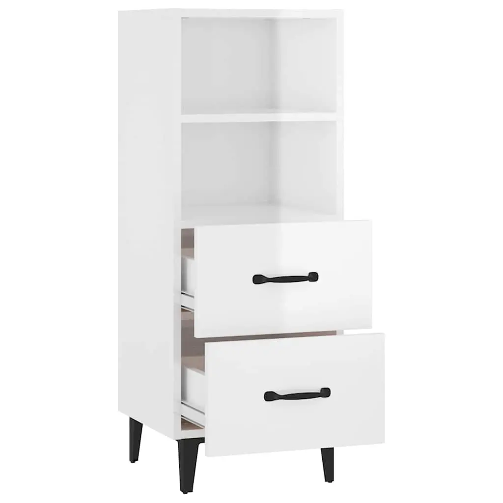 Sideboard White Engineered Wood 34.5x34x90cm High Gloss Storage Cabinet