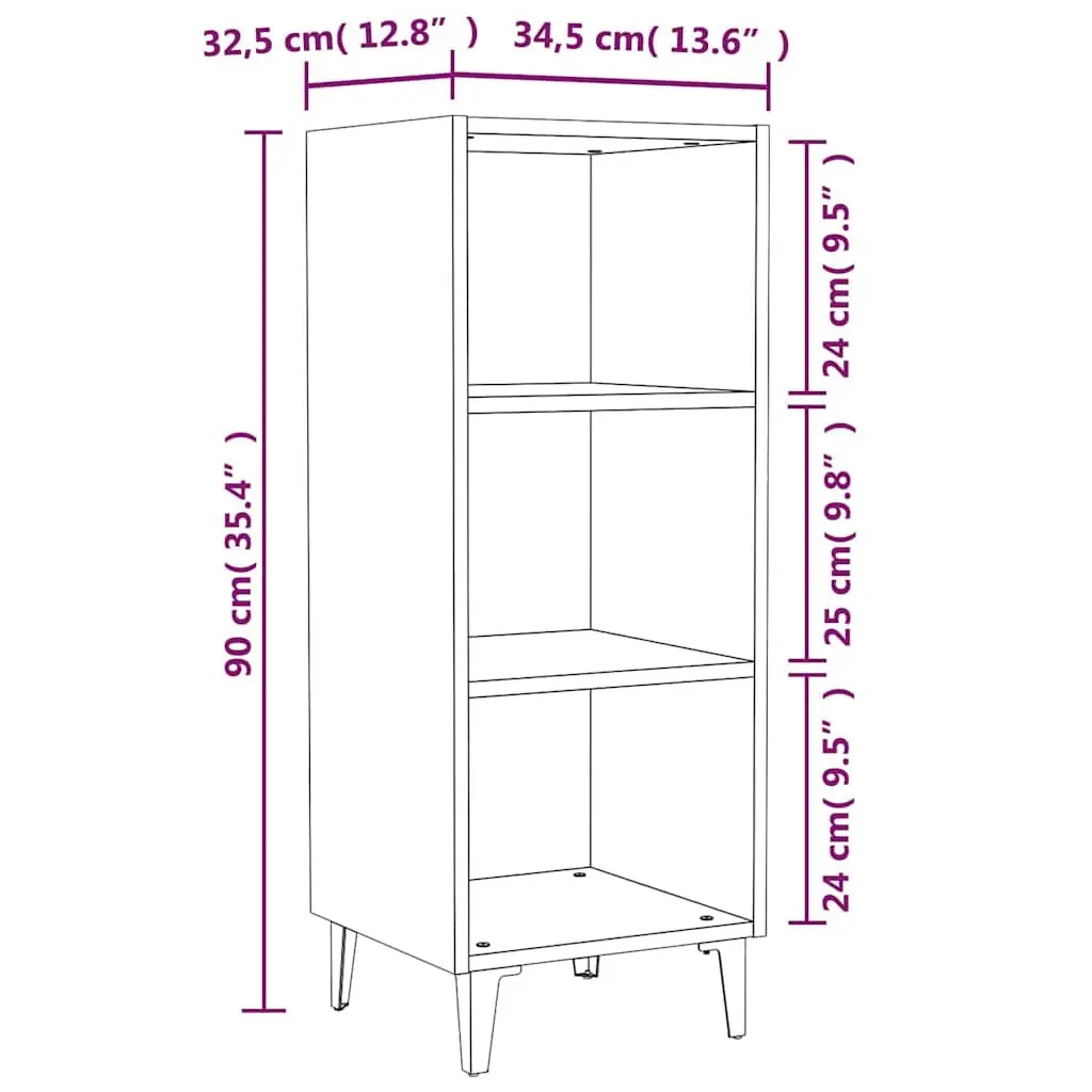 Sideboard Cabinet White 34.5x32.5x90cm High Gloss 3 Compartments