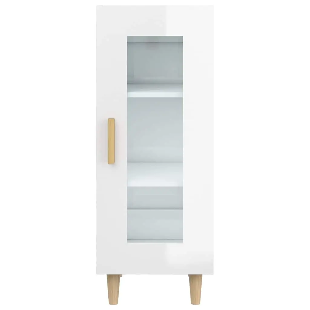 Sideboard High Gloss White Engineered Wood 3 Compartments Glass Door Storage Cabinet