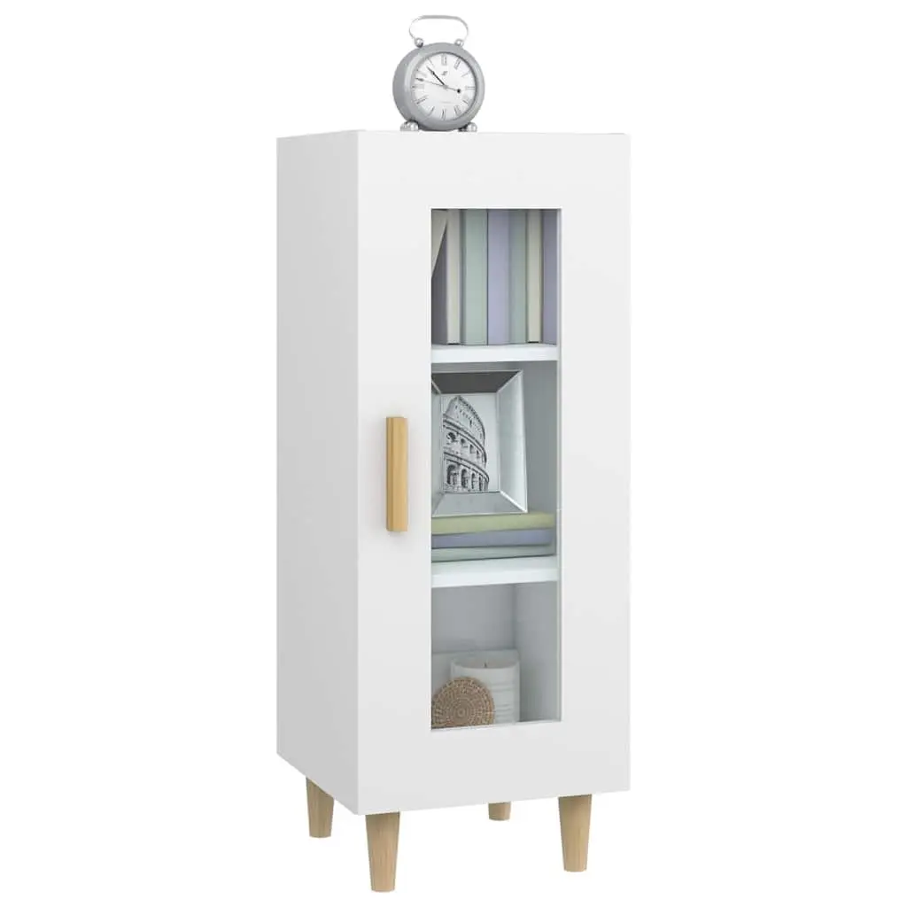 Sideboard High Gloss White Engineered Wood 3 Compartments Glass Door Storage Cabinet