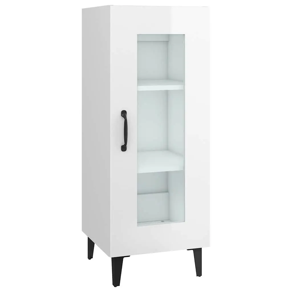 Sideboard Cabinet White High Gloss 90cm Engineered Wood Storage Buffet