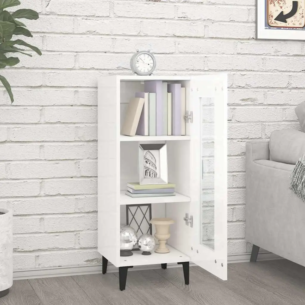 Sideboard Cabinet White High Gloss 90cm Engineered Wood Storage Buffet